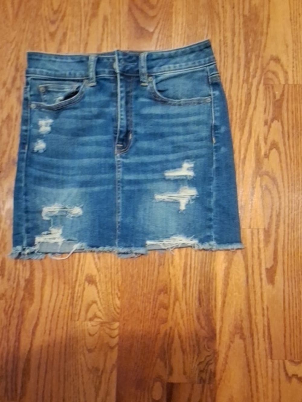 American Eagle Outfitters Distressed Blue Denim Mini Skirt